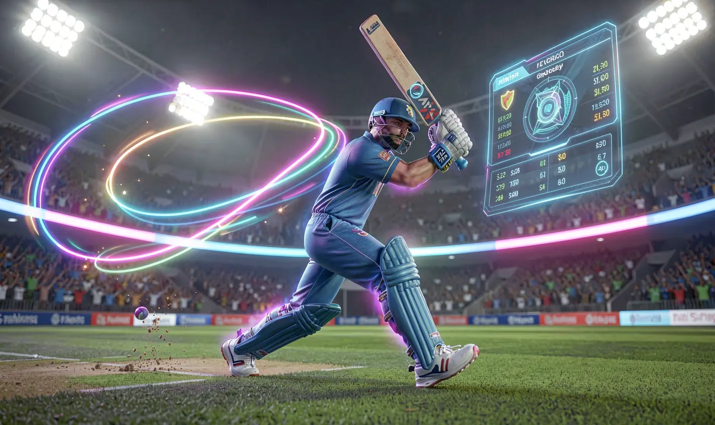 F111 – Place fast and immersive cricket bets in Bangladesh Dynamic neon cricket player with glowing trail in a modern stadium showcasing fast and immersive sports betting on F111 in Bangladesh